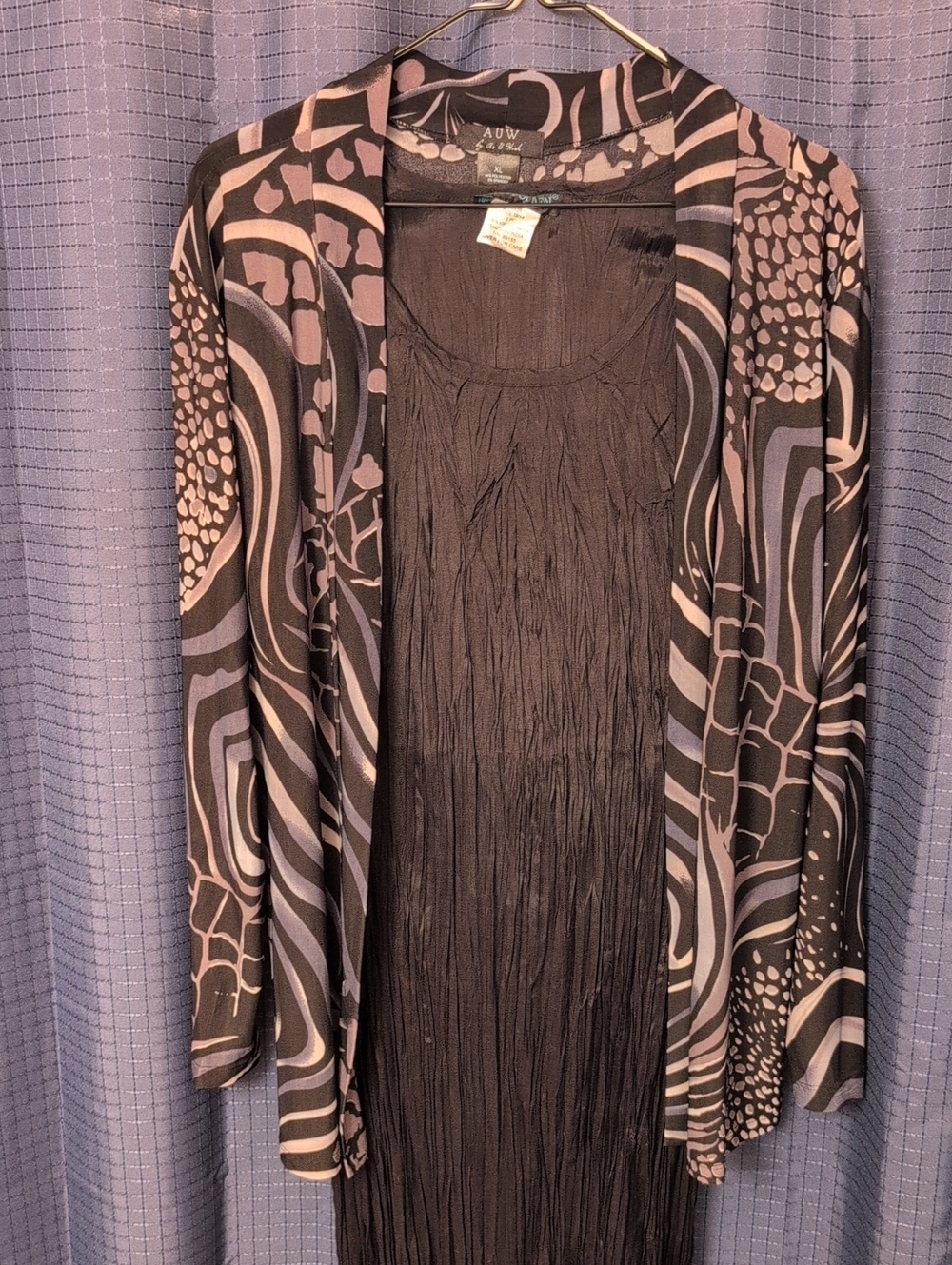 AUW Black & Mauve Abstract Open-Front Cardigan